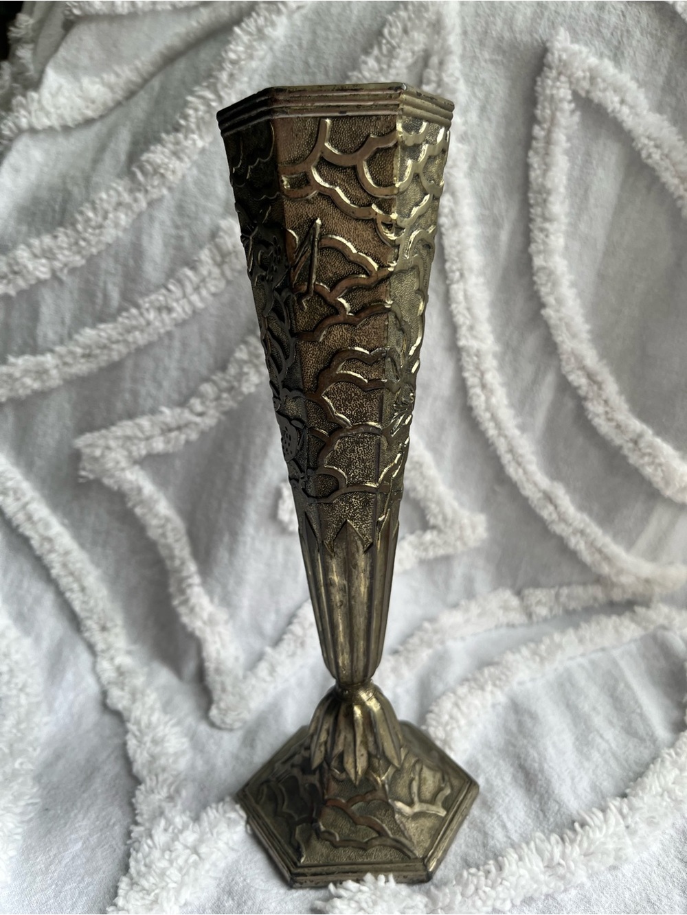 Art Deco Ornate Silver Plate Decorative Vase, stylized gazelles